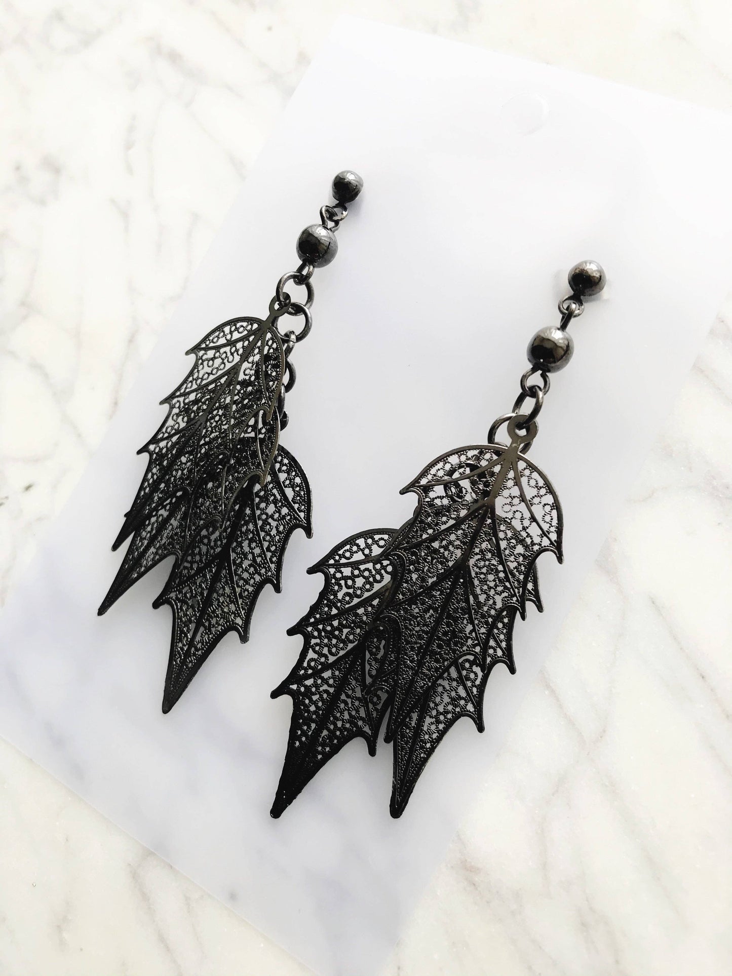 Gun Metal Leaves Earrings