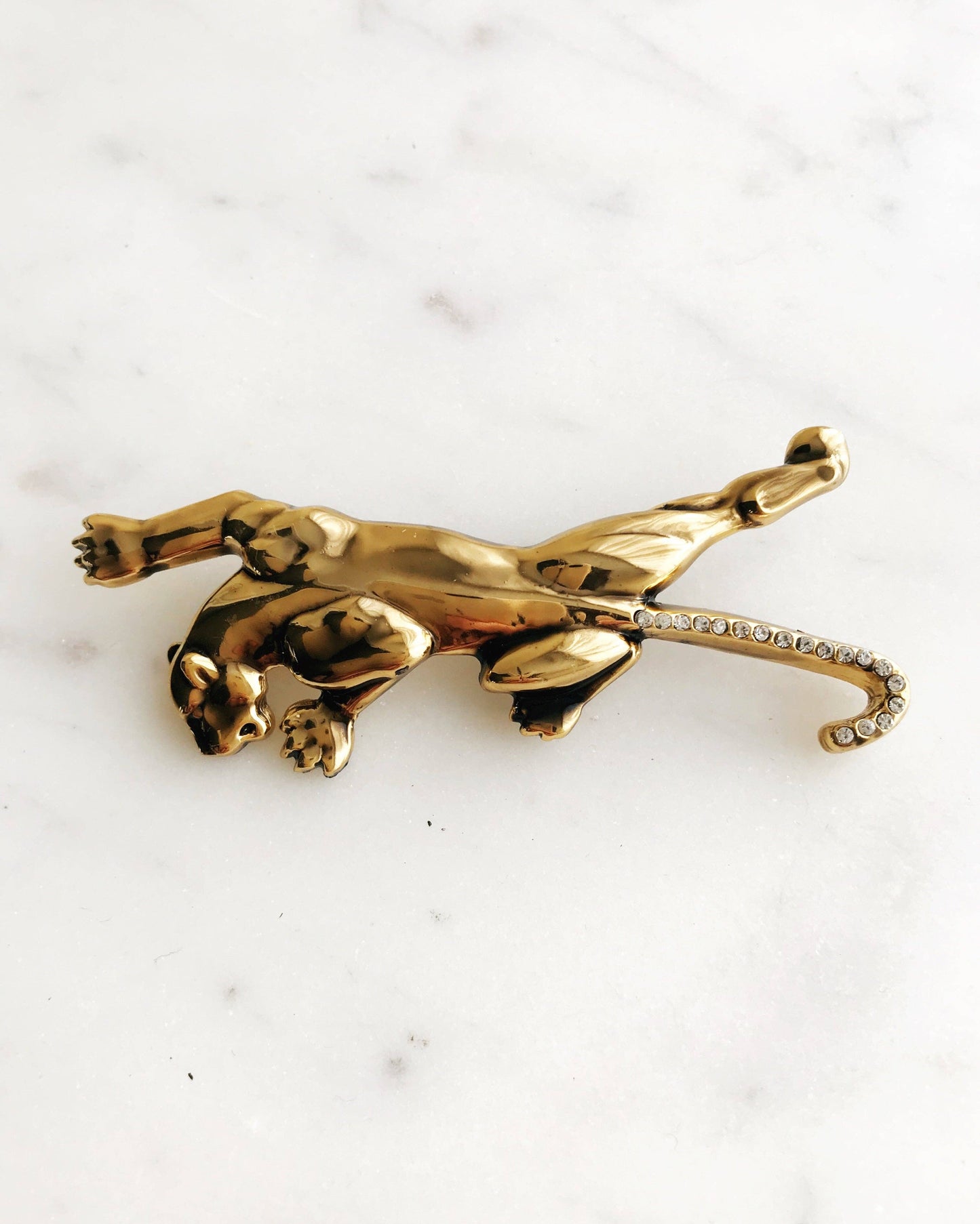 Gold Crystal Puma Brooch