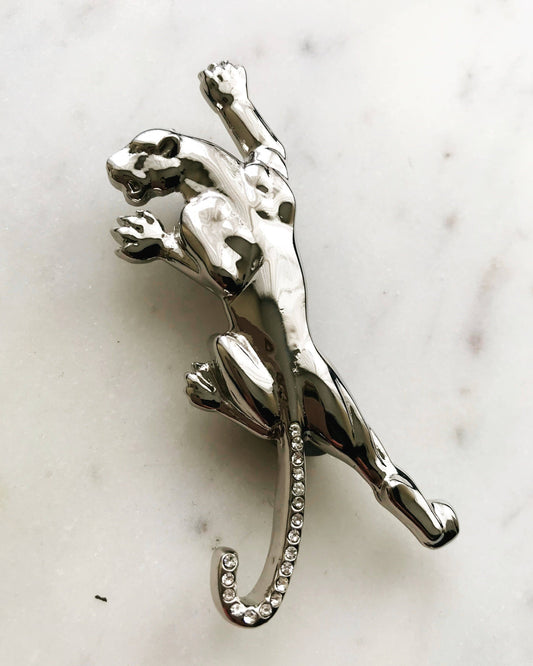Silver Crystal Puma Brooch