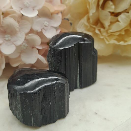 Black Tourmaline Rough with polished top
