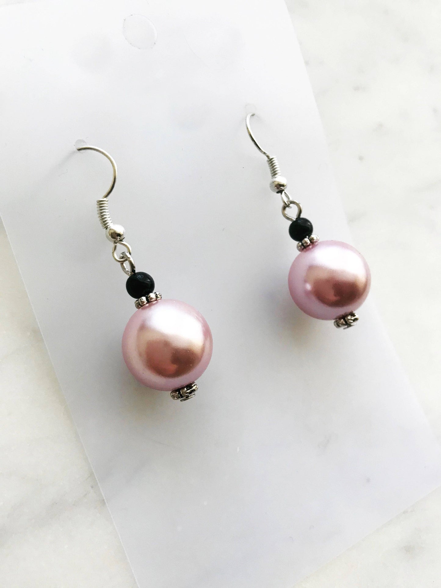 Vintage Pink Glass Pearl Earrings