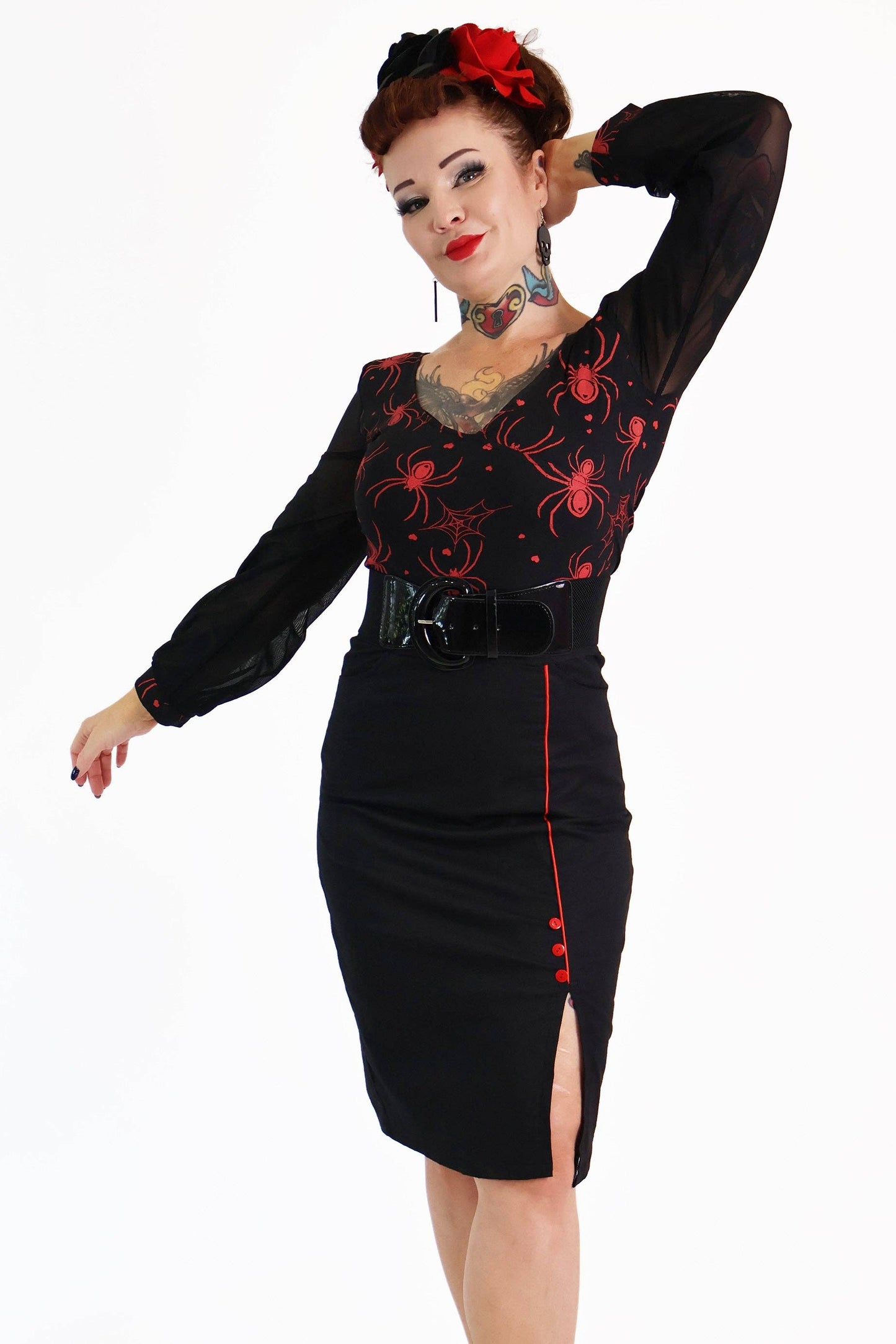 Black & Red Viper Pencil Skirt