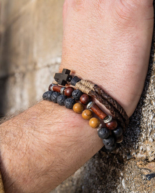 Mens Leather Jewellery-Bracelet-Rocky 3 Trio