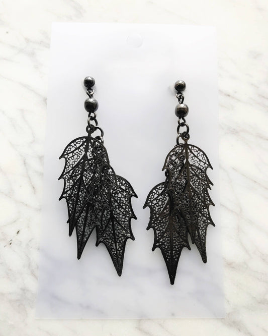 Gun Metal Leaves Earrings