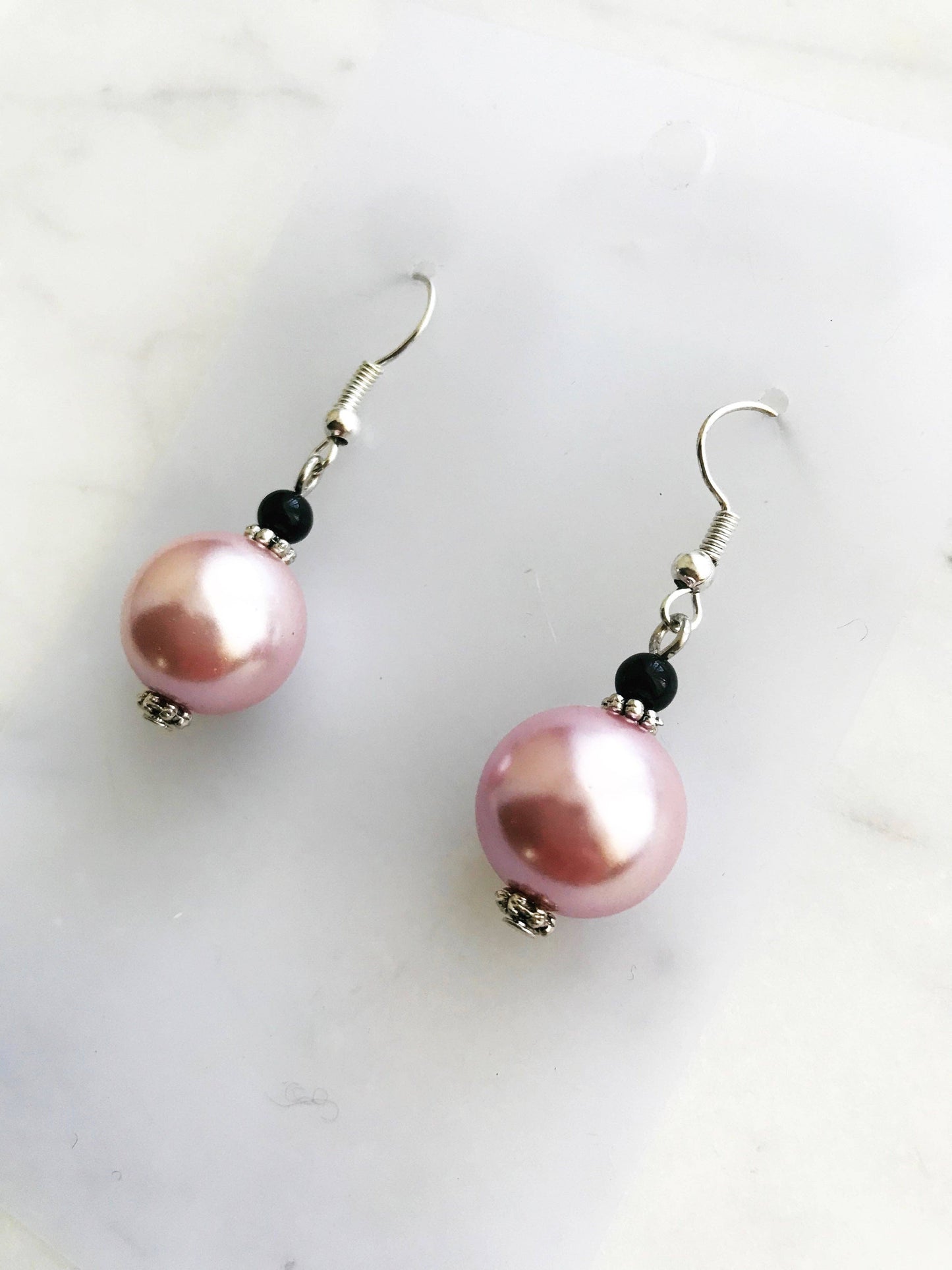 Vintage Pink Glass Pearl Earrings