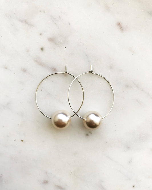 Vintage Glass Pearl Hoops