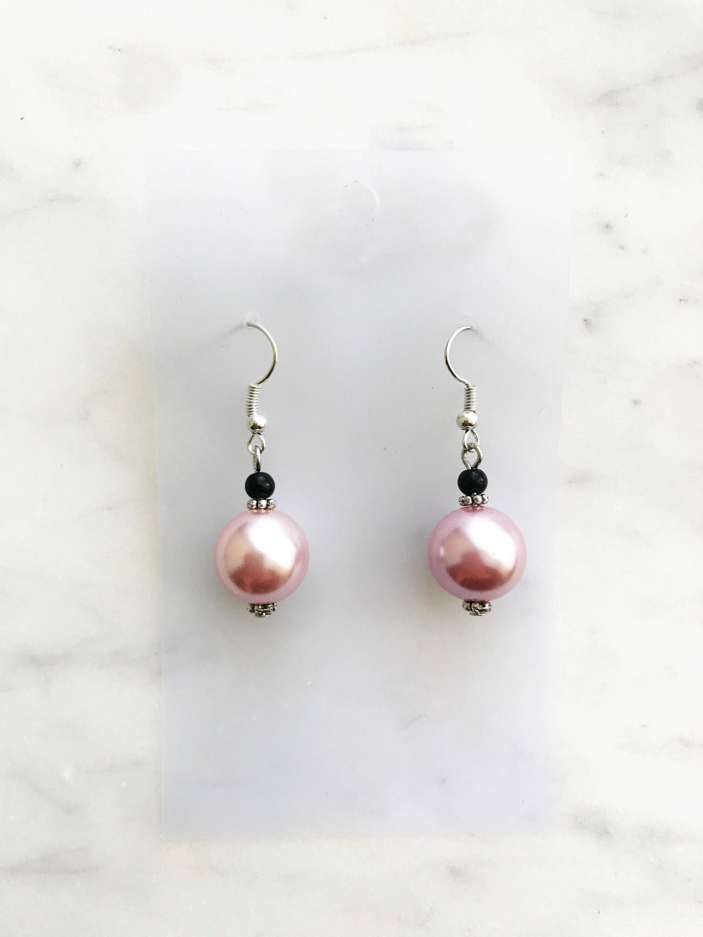 Vintage Pink Glass Pearl Earrings