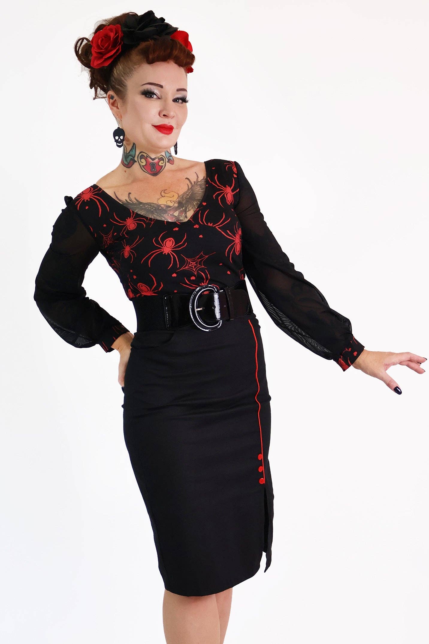 Black & Red Viper Pencil Skirt