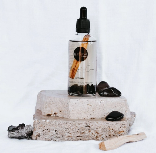 Palo Santo and Cacao sacred bdy oil with Smoky Quartz