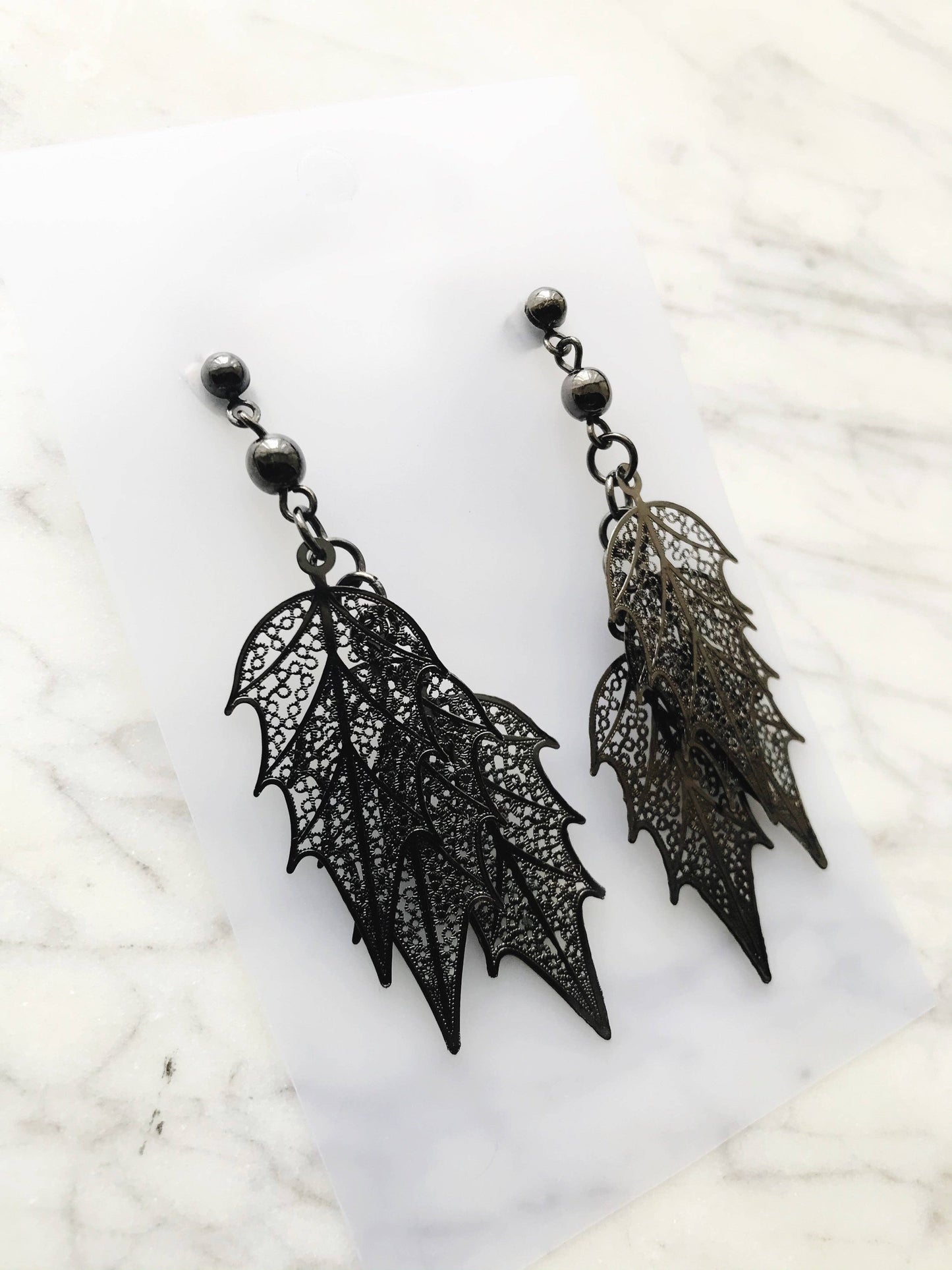 Gun Metal Leaves Earrings
