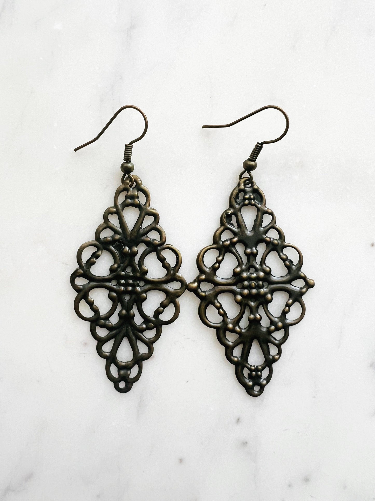 Antique Bronze Vintage Filigree Earrings