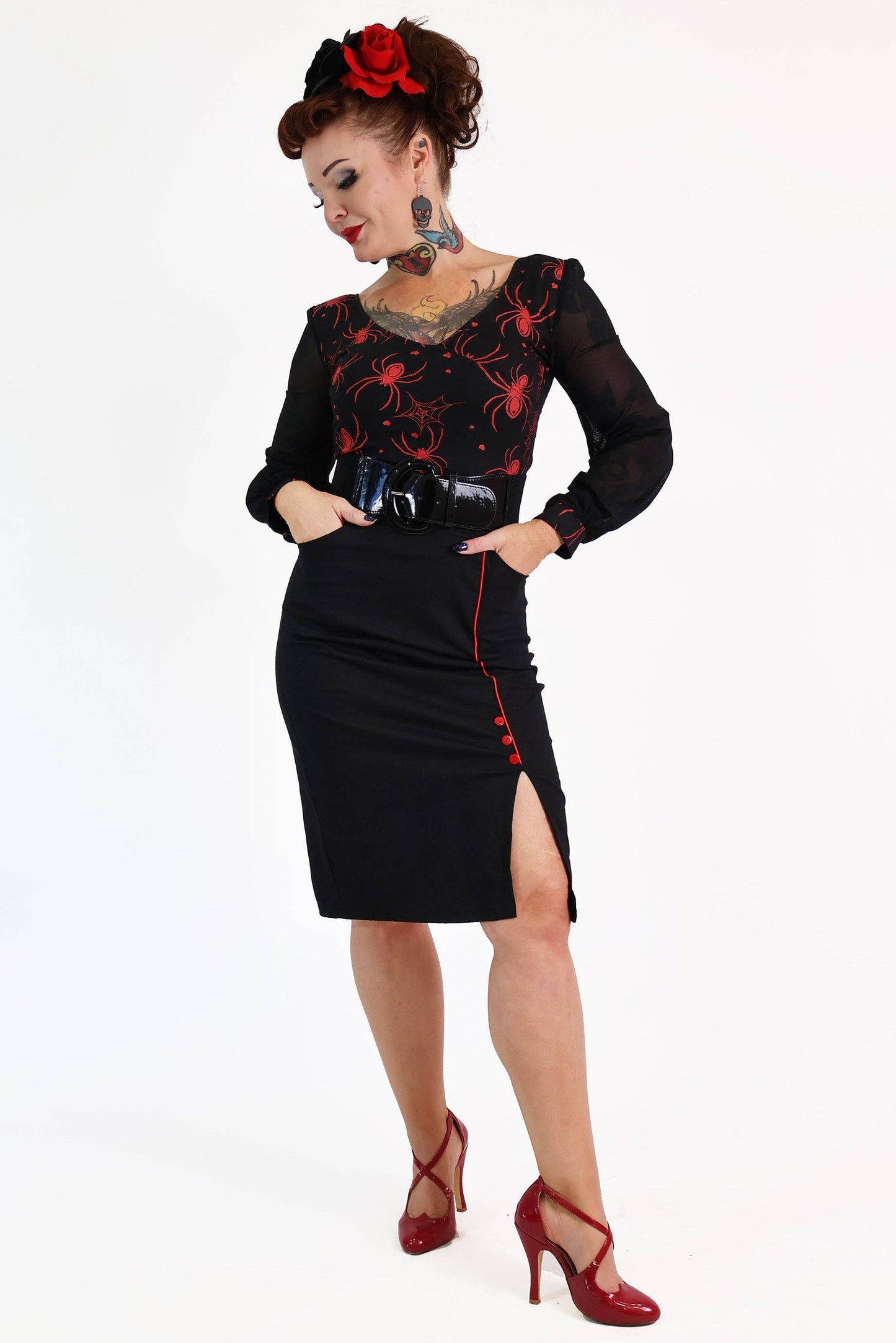 Black & Red Viper Pencil Skirt