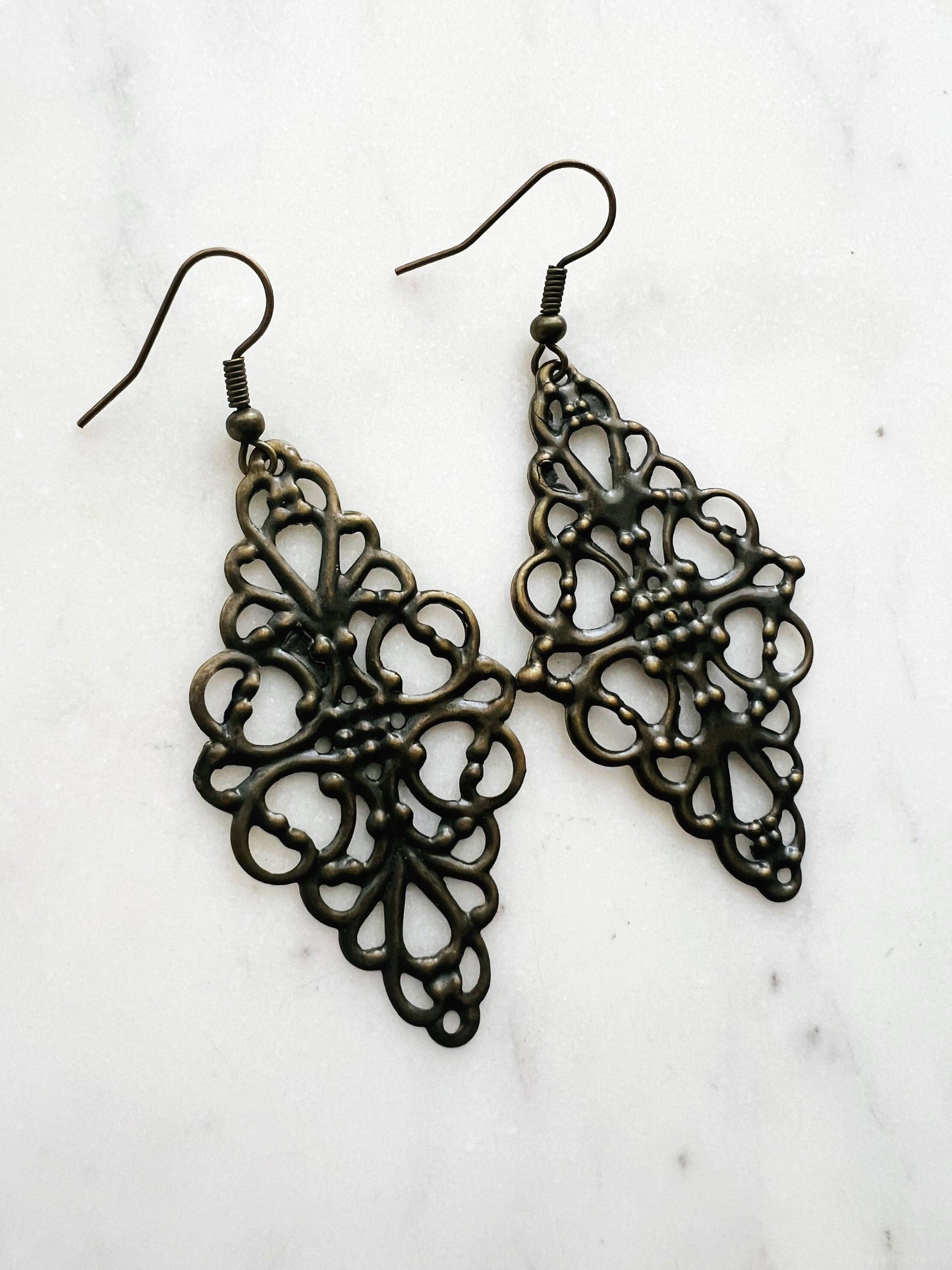 Antique Bronze Vintage Filigree Earrings