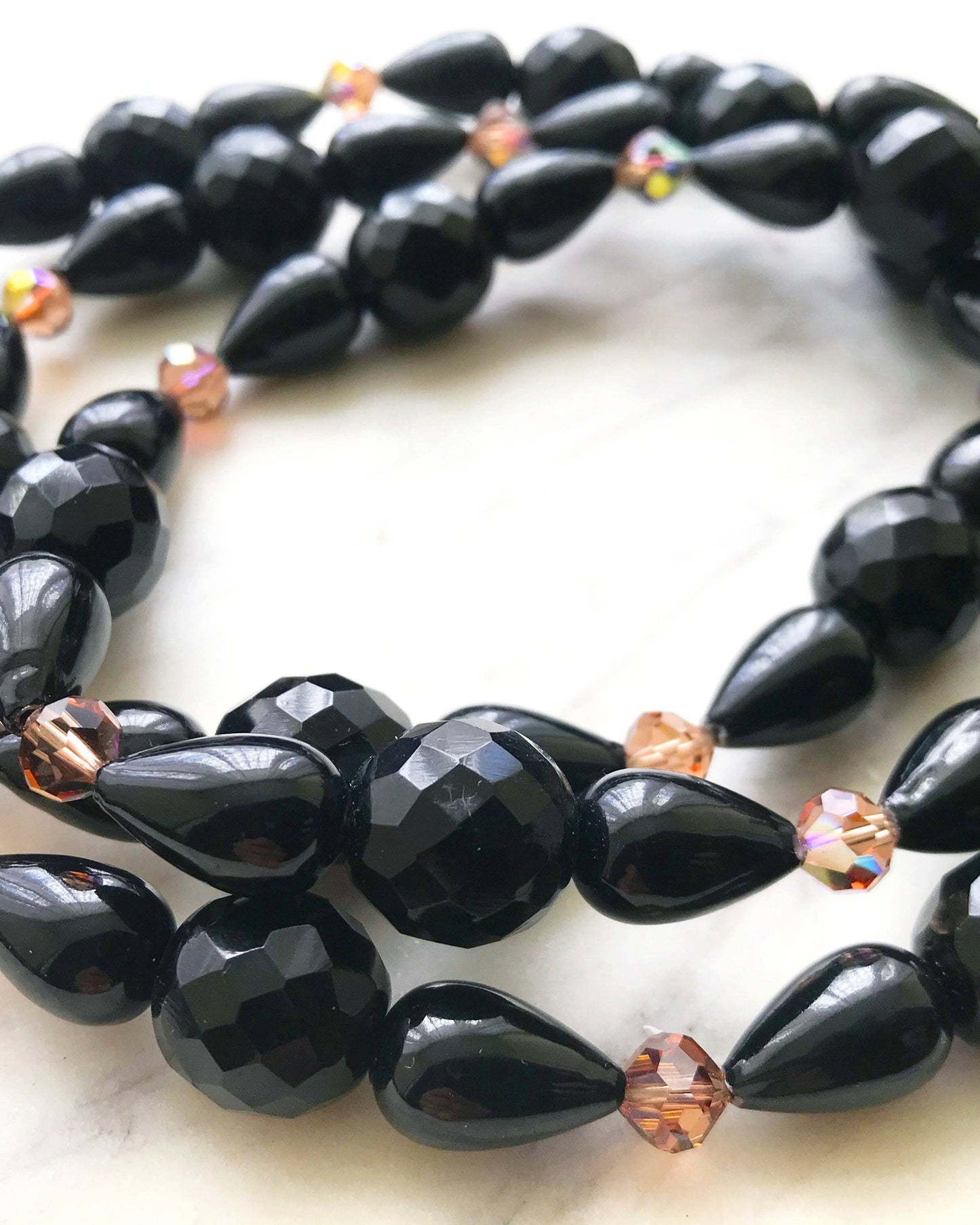 Vintage Black Beaded Crystal Flapper Necklace