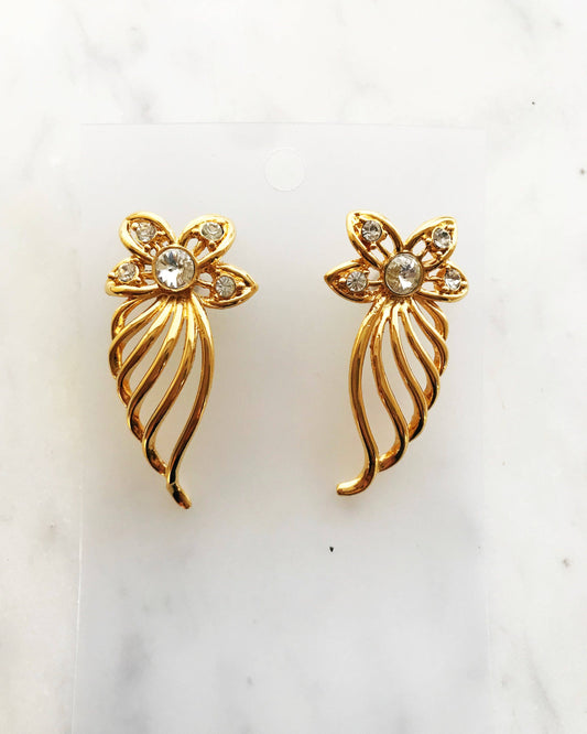 Vintage Retro Crystal Flower Earrings