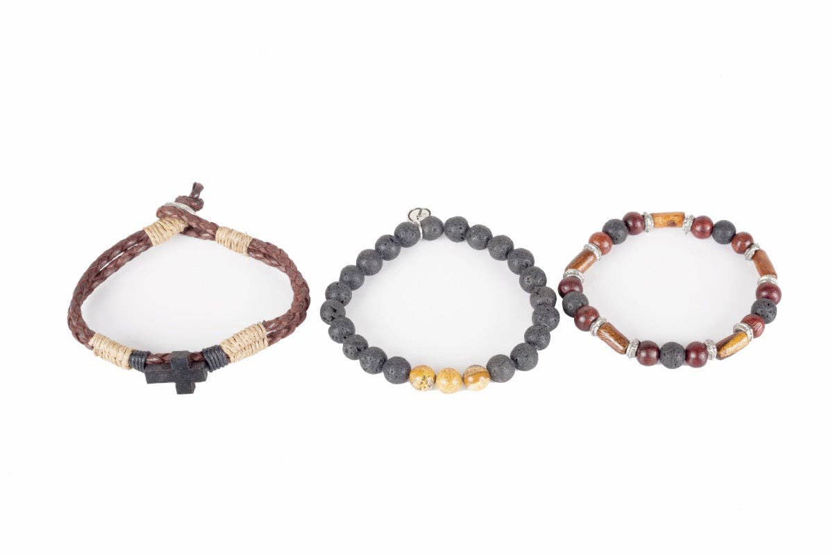Mens Leather Jewellery-Bracelet-Rocky 3 Trio