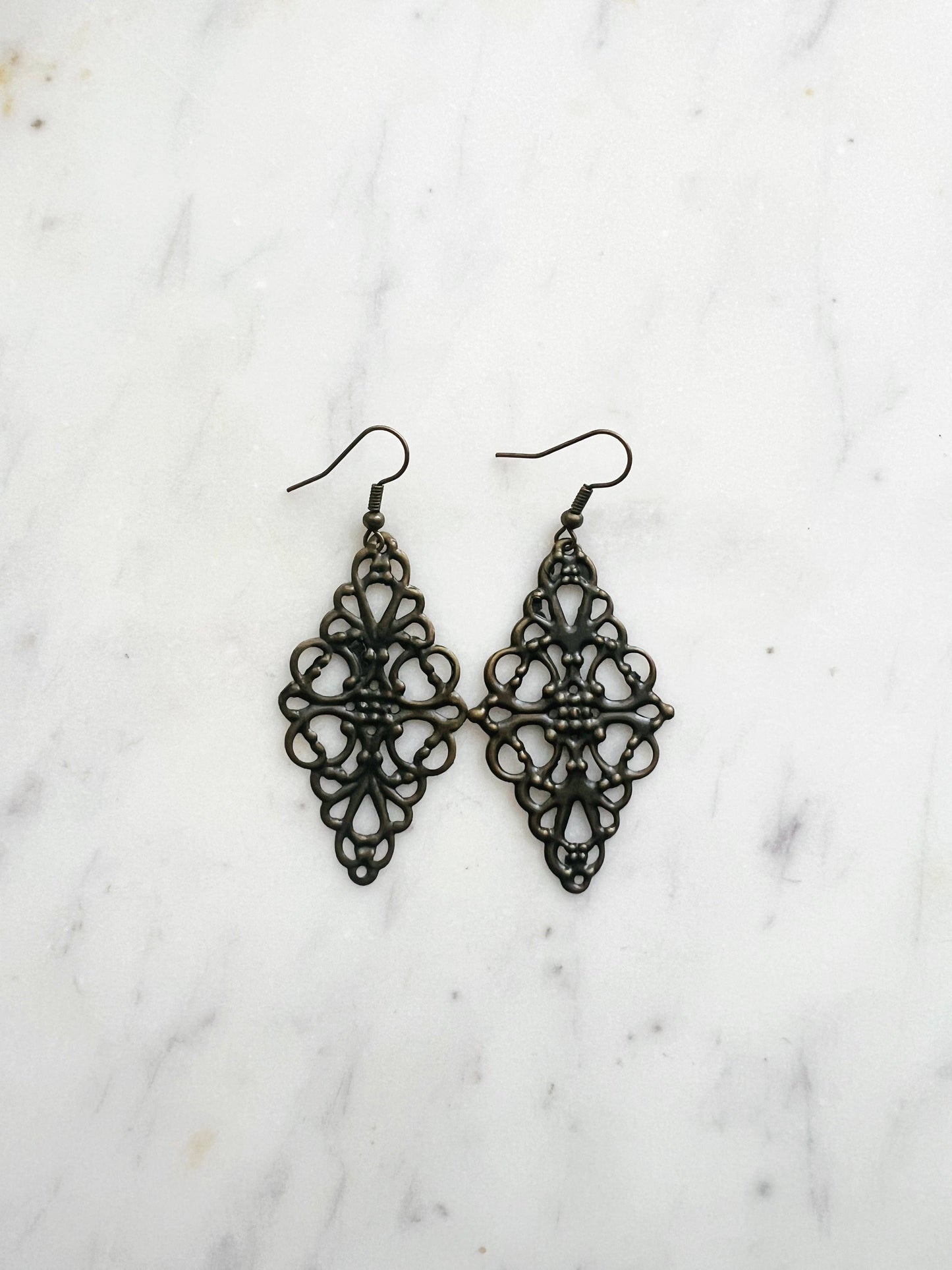 Antique Bronze Vintage Filigree Earrings