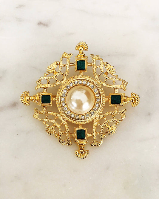 Vintage Crystal, Pearl & Enamel Brooch