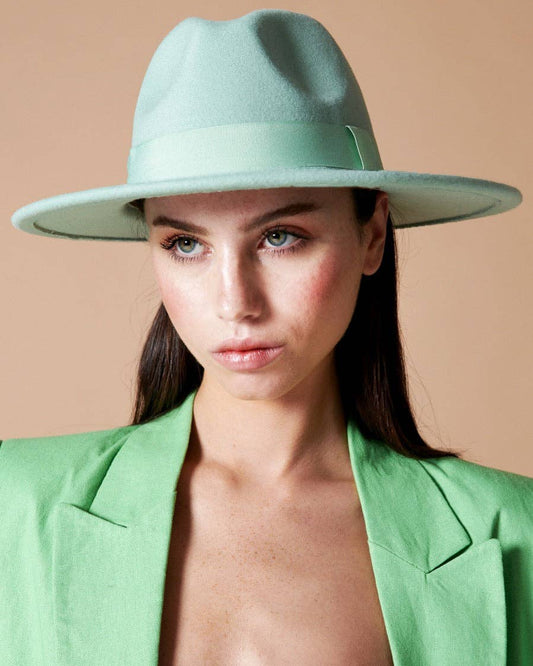 Lia Boho Fedora Felt Hat in Green