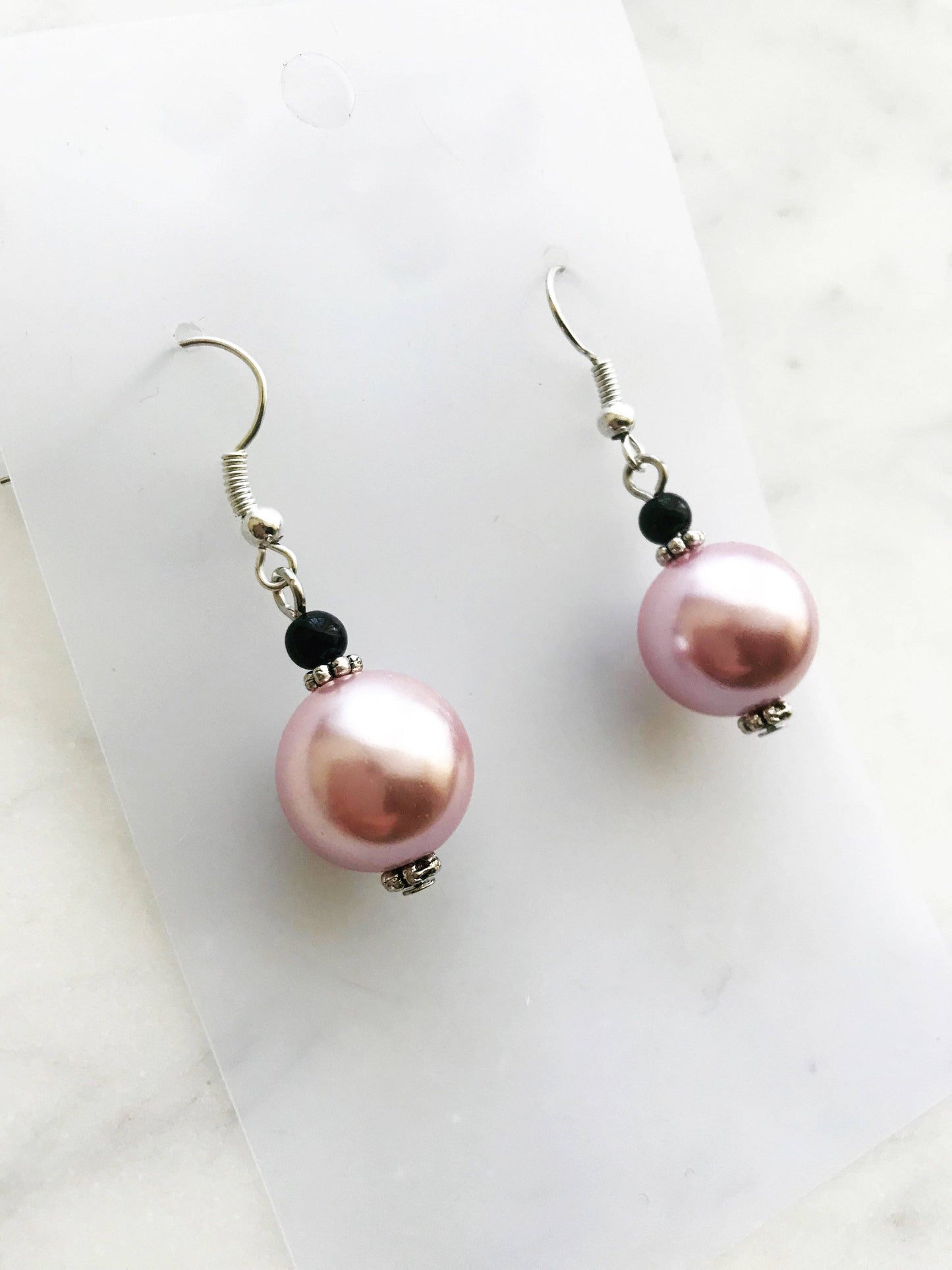 Vintage Pink Glass Pearl Earrings