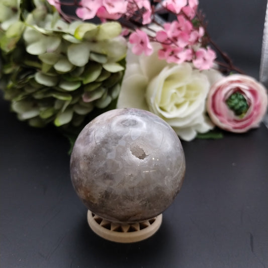 Flower Agate Sphere Natural Black