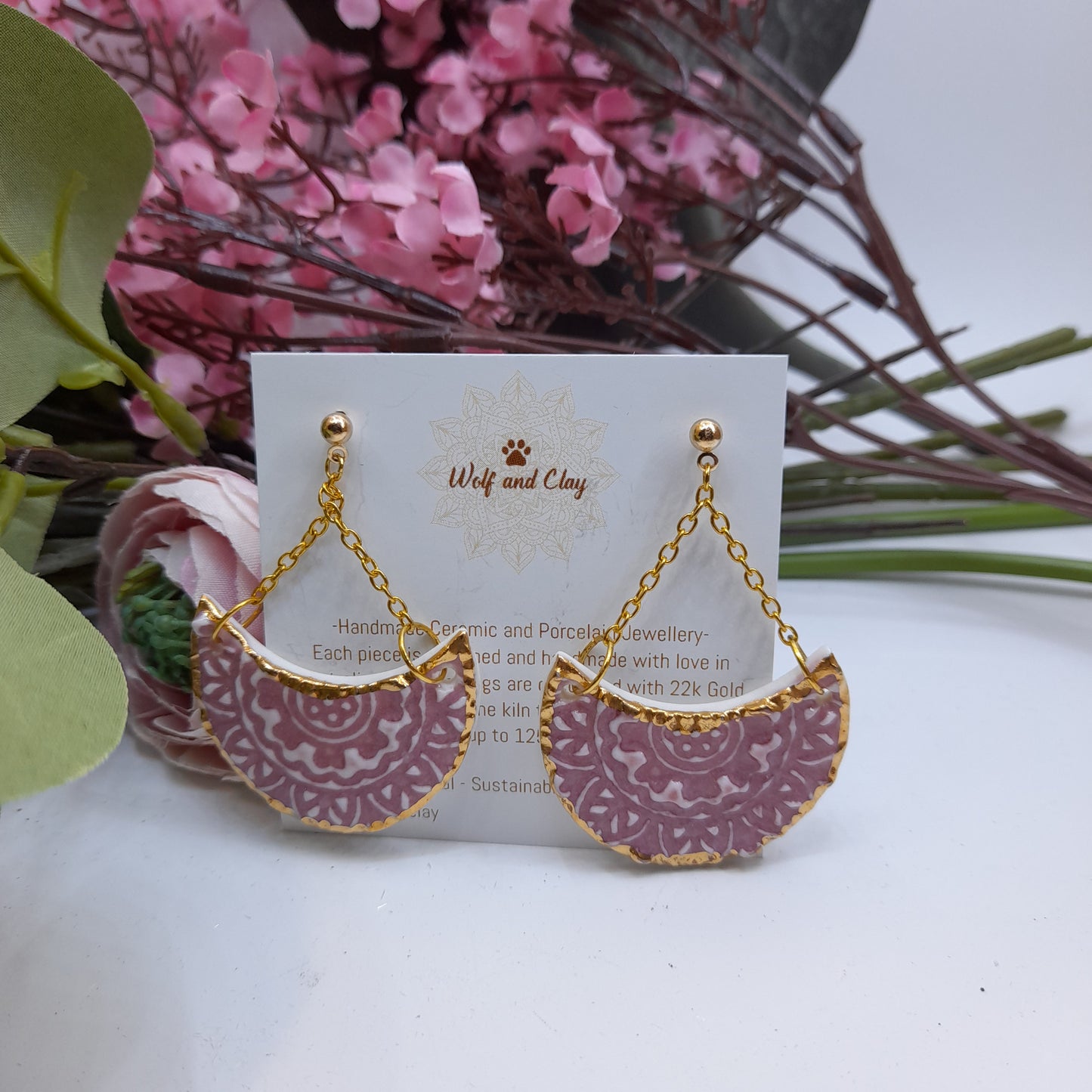 Earrings pink and gold